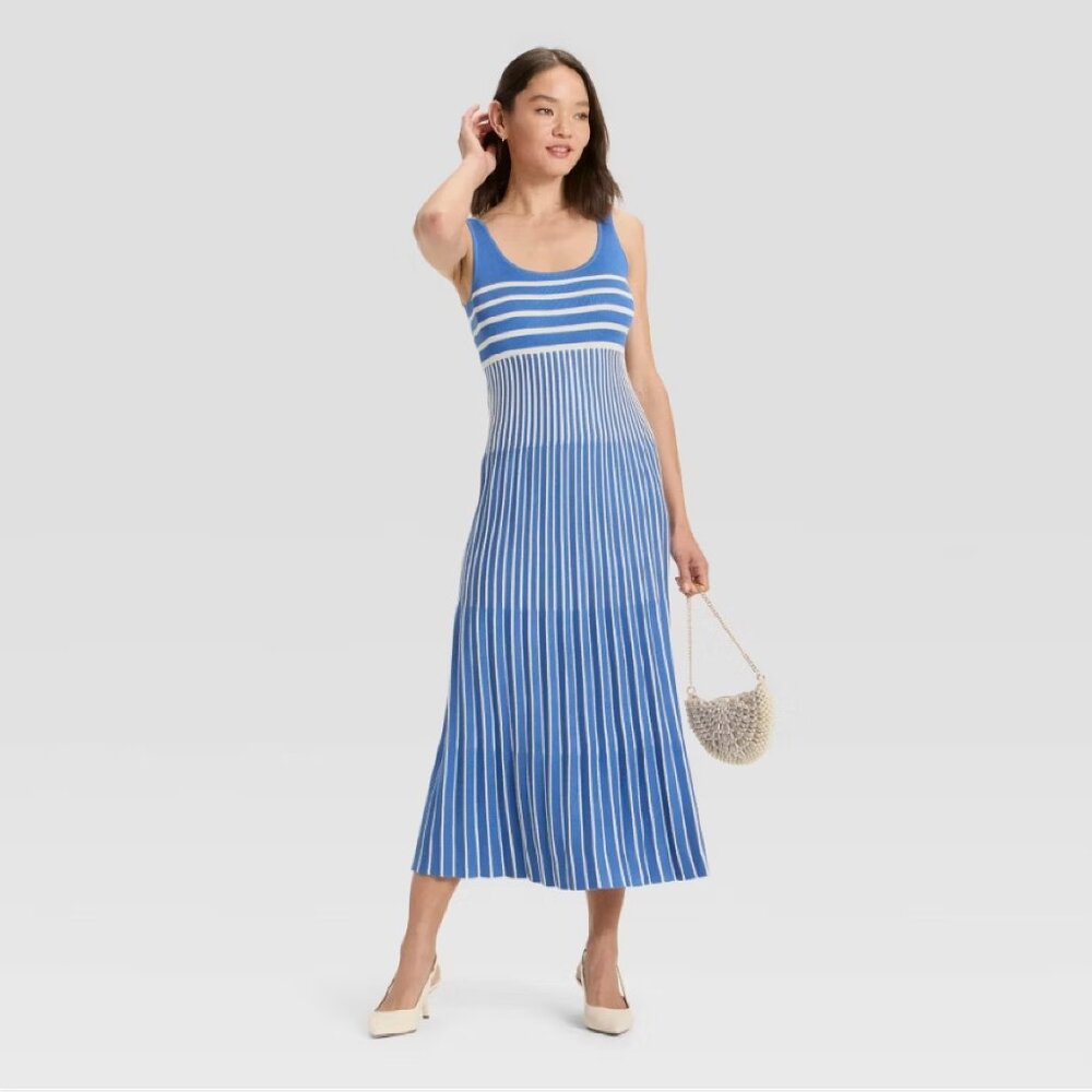 Size XL A New Day Women's Maxi Sweater Dress in Blue & Cream (new without tags)